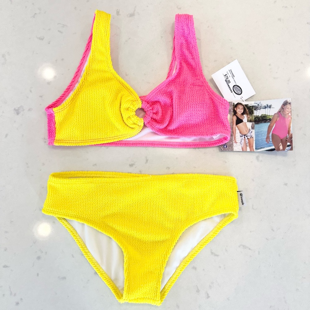 Limeapple Alessia Cropped Pink & Yellow Tankini Size 14 NWT